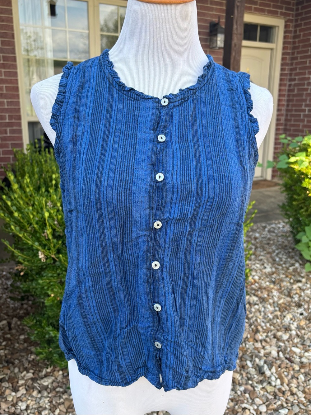Universal Thread Blue Striped Sleeveless Button-Down Top